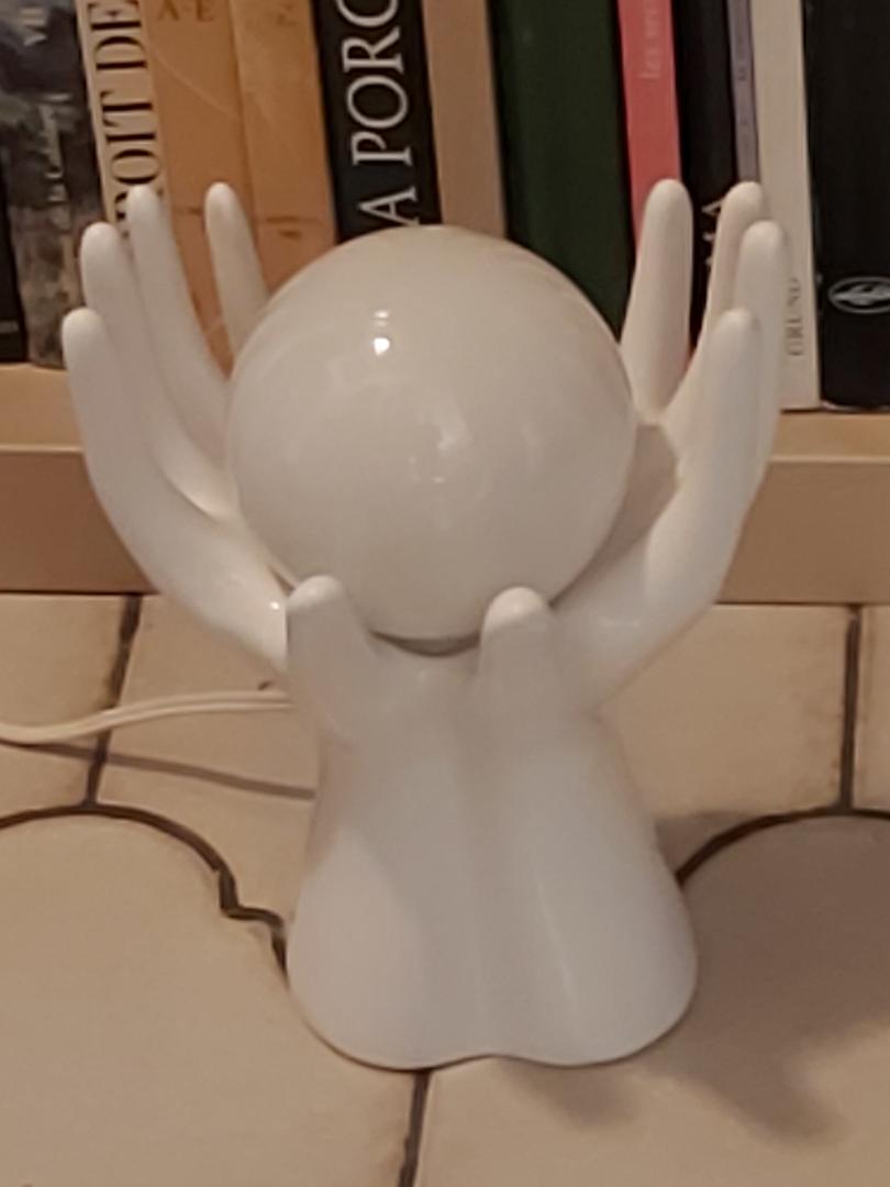 White ceramic hand lamp opaline ball 70s