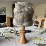 Turned wood table lamp