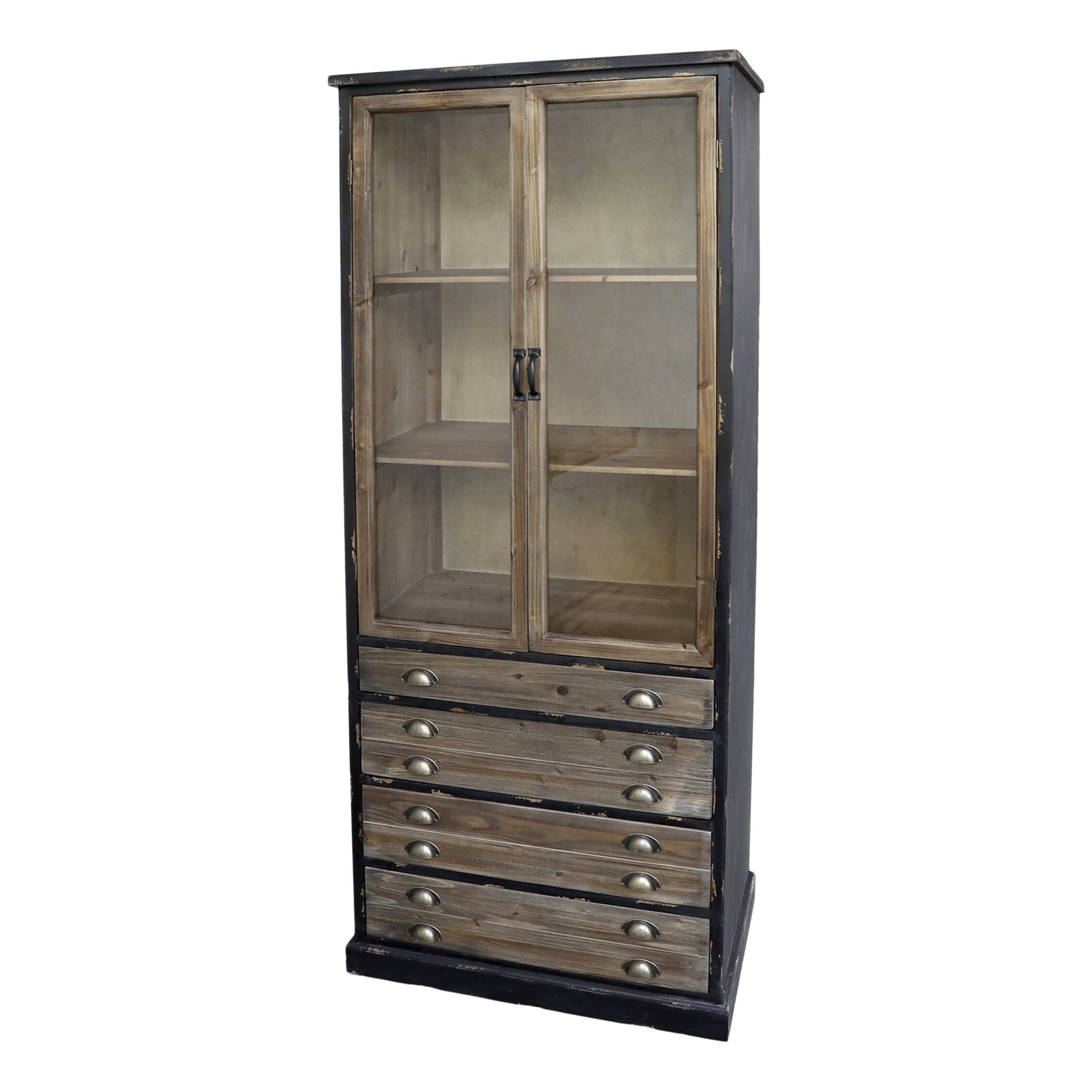 Display cabinet – Vintage sideboard with wooden drawers and glass doors