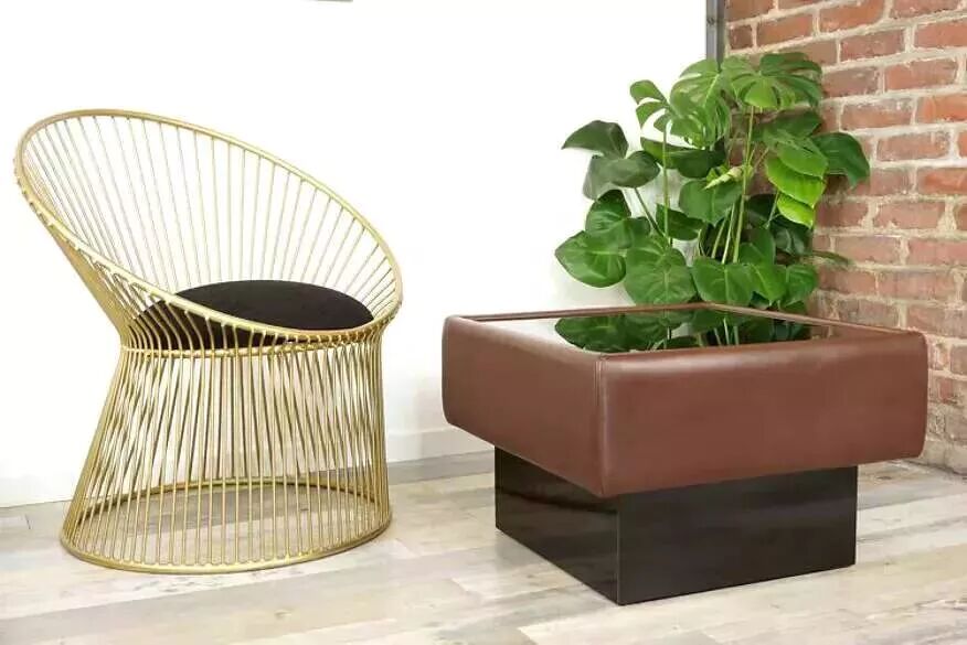 Black leather and glass coffee table