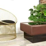 Black leather and glass coffee table