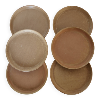 6 assiettes plates vintage en grès