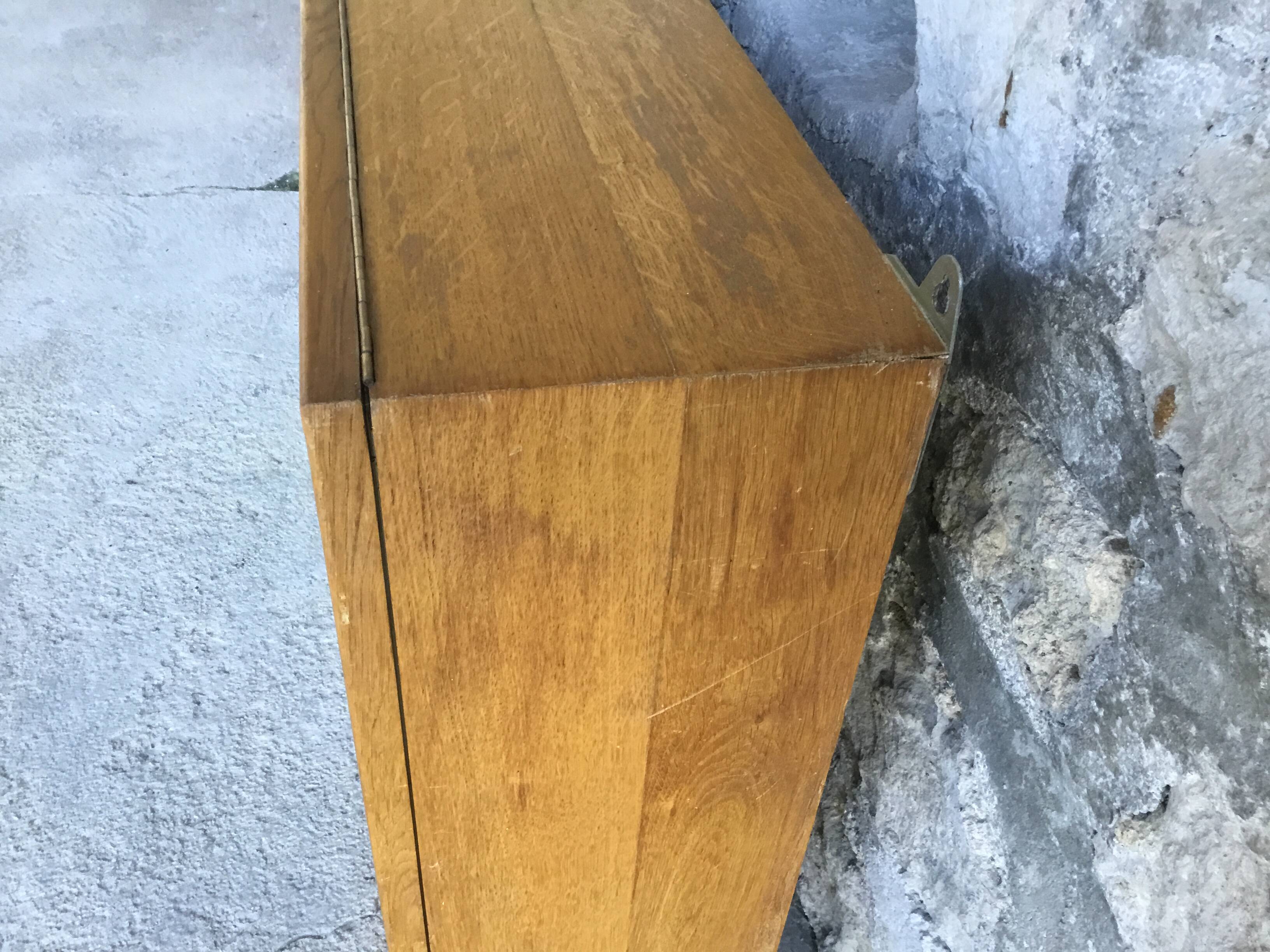 Large pharmacy wall display case in light oak - vintage 1960