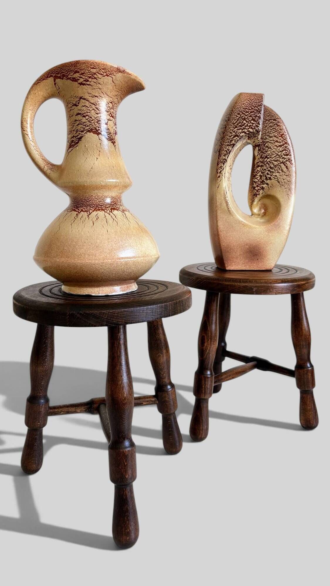 Mid-Century Chestnut Wood Stools Attributed to Charles Dudouyt, 1950s