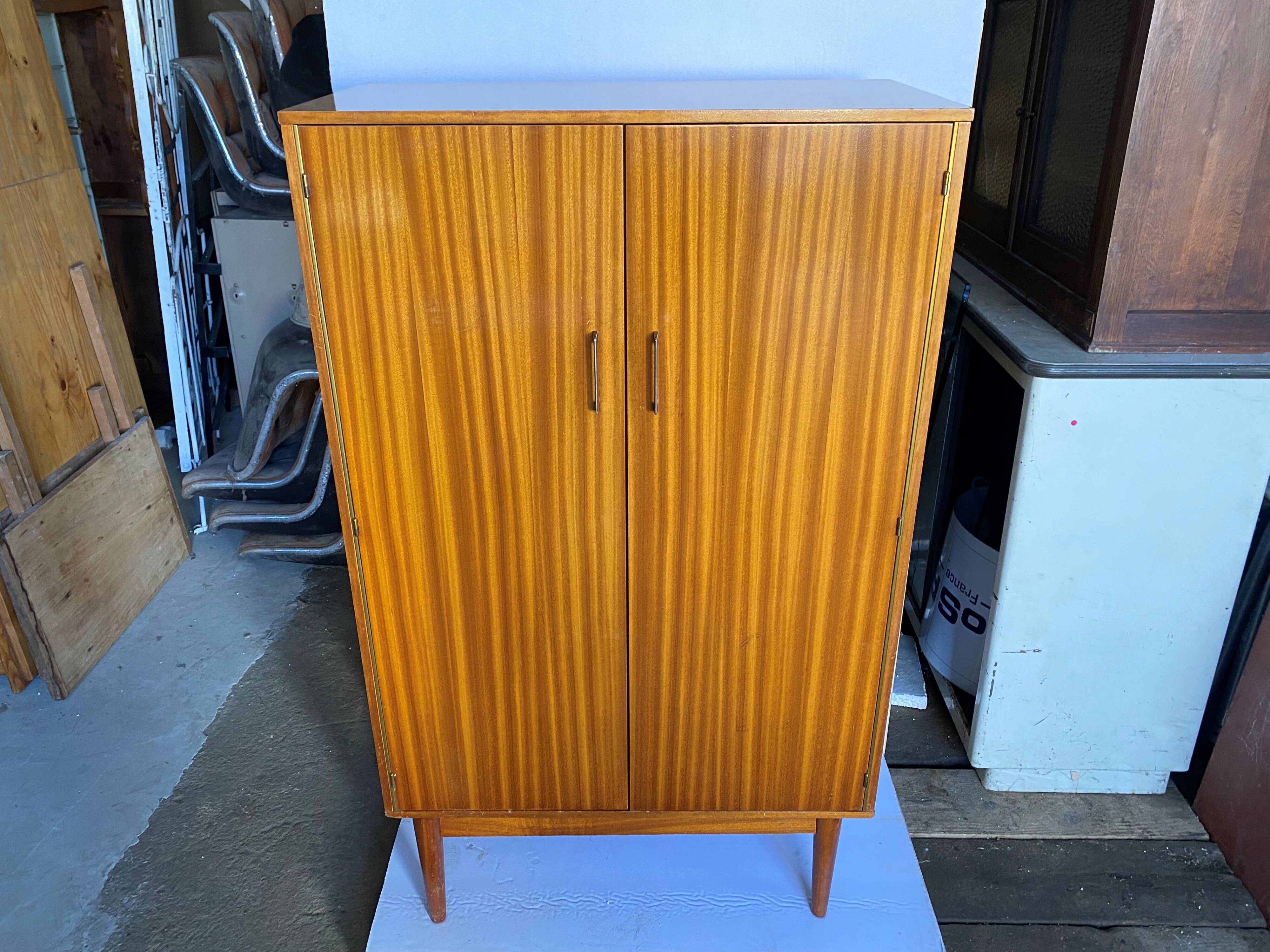 High cabinet with 2 doors in teak and vintage veneer from the 60s
