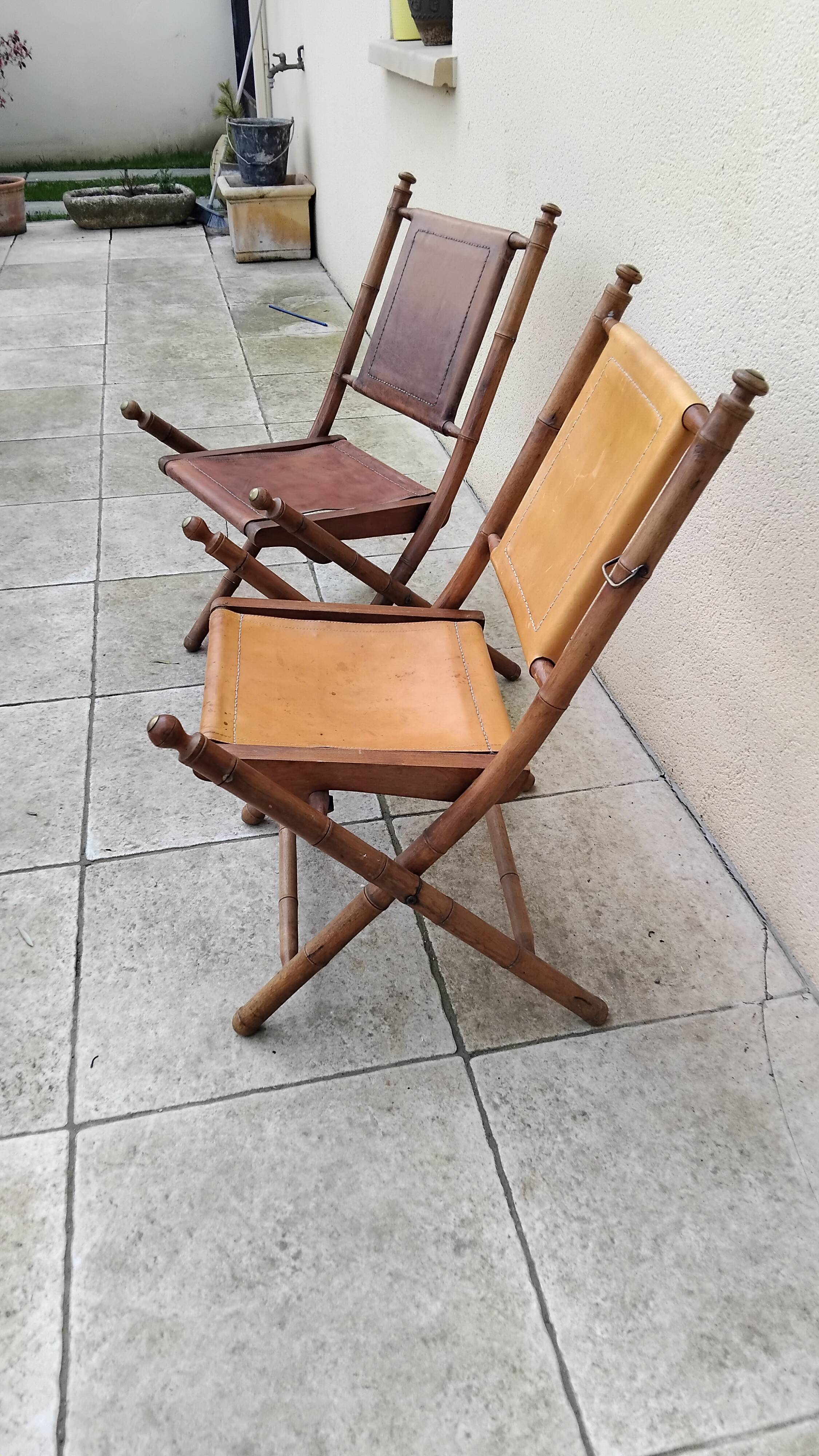 Vintage leather folding safari chairs
