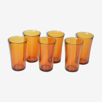 6 verres à orangeade Duralex ambrés