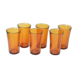 6 verres à orangeade Duralex ambrés
