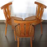 Set of 3 70s pine chalet style chairs
