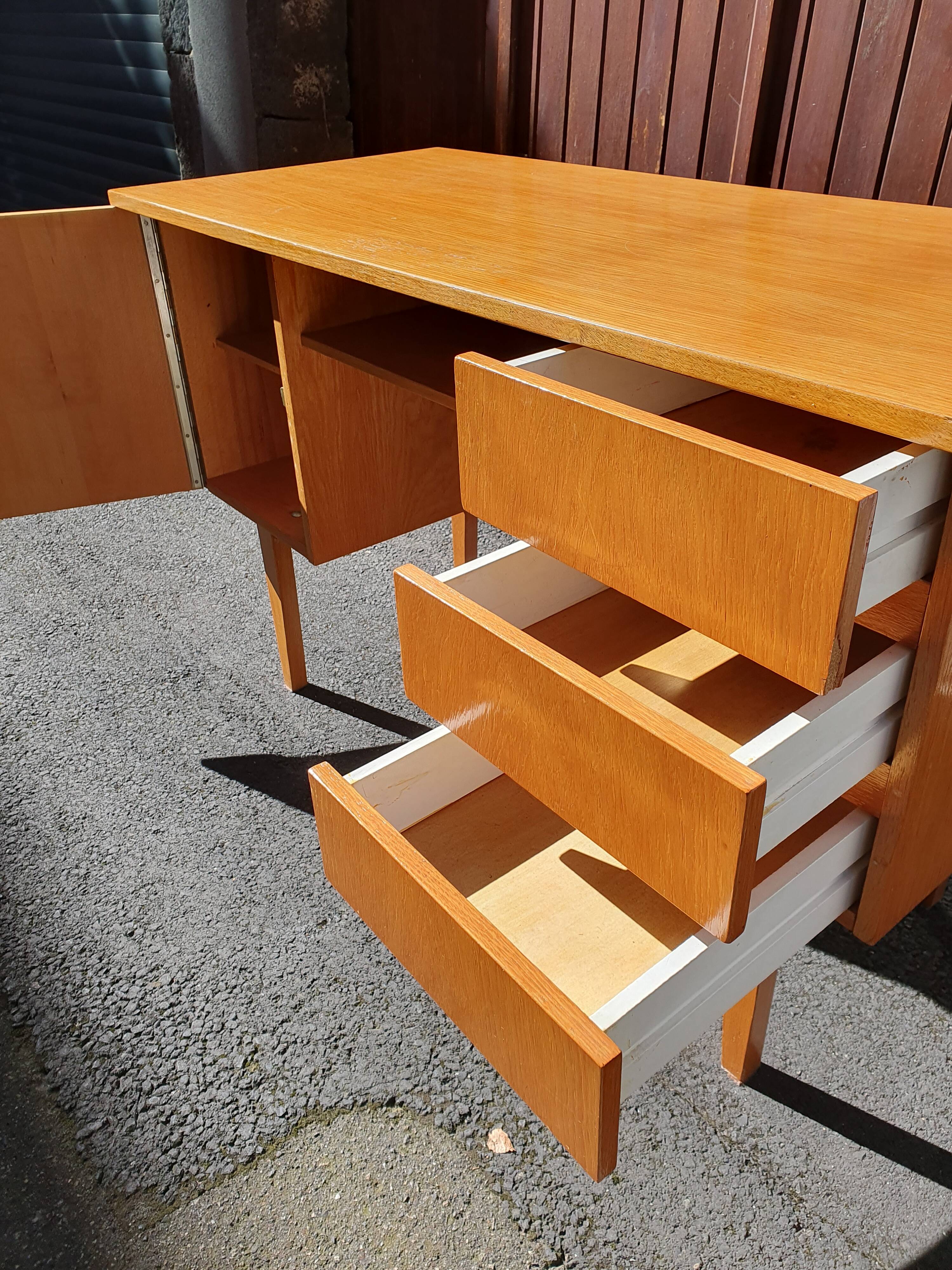 Vintage light oak desk from the 70s