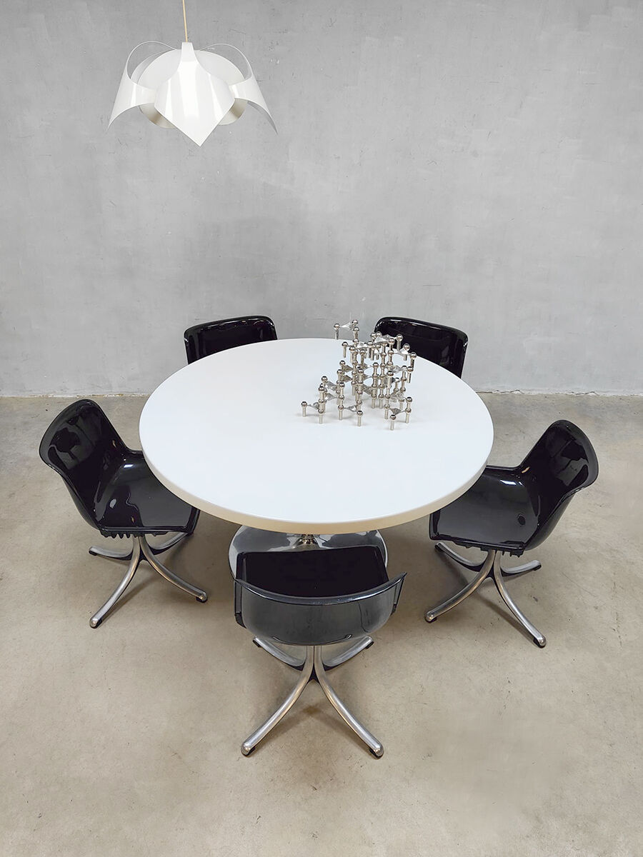 Midcentury dining office set Tecno 'Modus' chairs