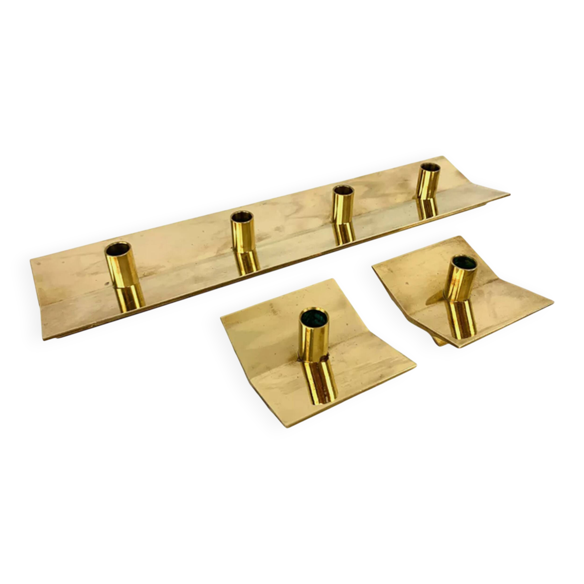 3 Scandinavian brass candlesticks, Pierre Forssell, Skultuna, Sweden, 1960s