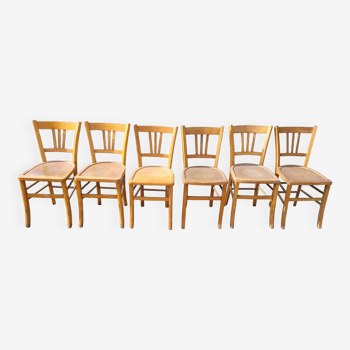 Series of 6 old vintage bistro chairs - 1950s