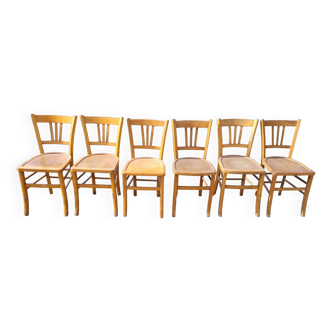 Series of 6 old vintage bistro chairs - 1950s