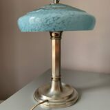Antique table lamp with silver base and Clichy glass