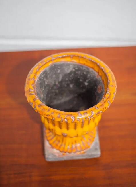 Vintage flowerpot, Medici vase, garden bowl, basin, orange enamel