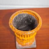 Vintage flowerpot, Medici vase, garden bowl, basin, orange enamel