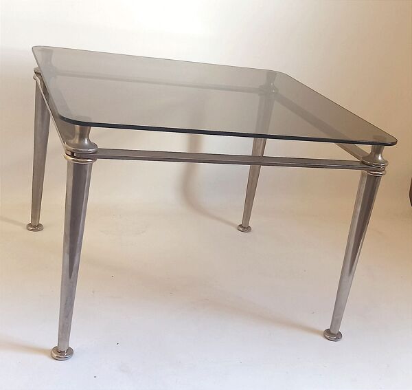 Table basse acier et verre trempé Années 70