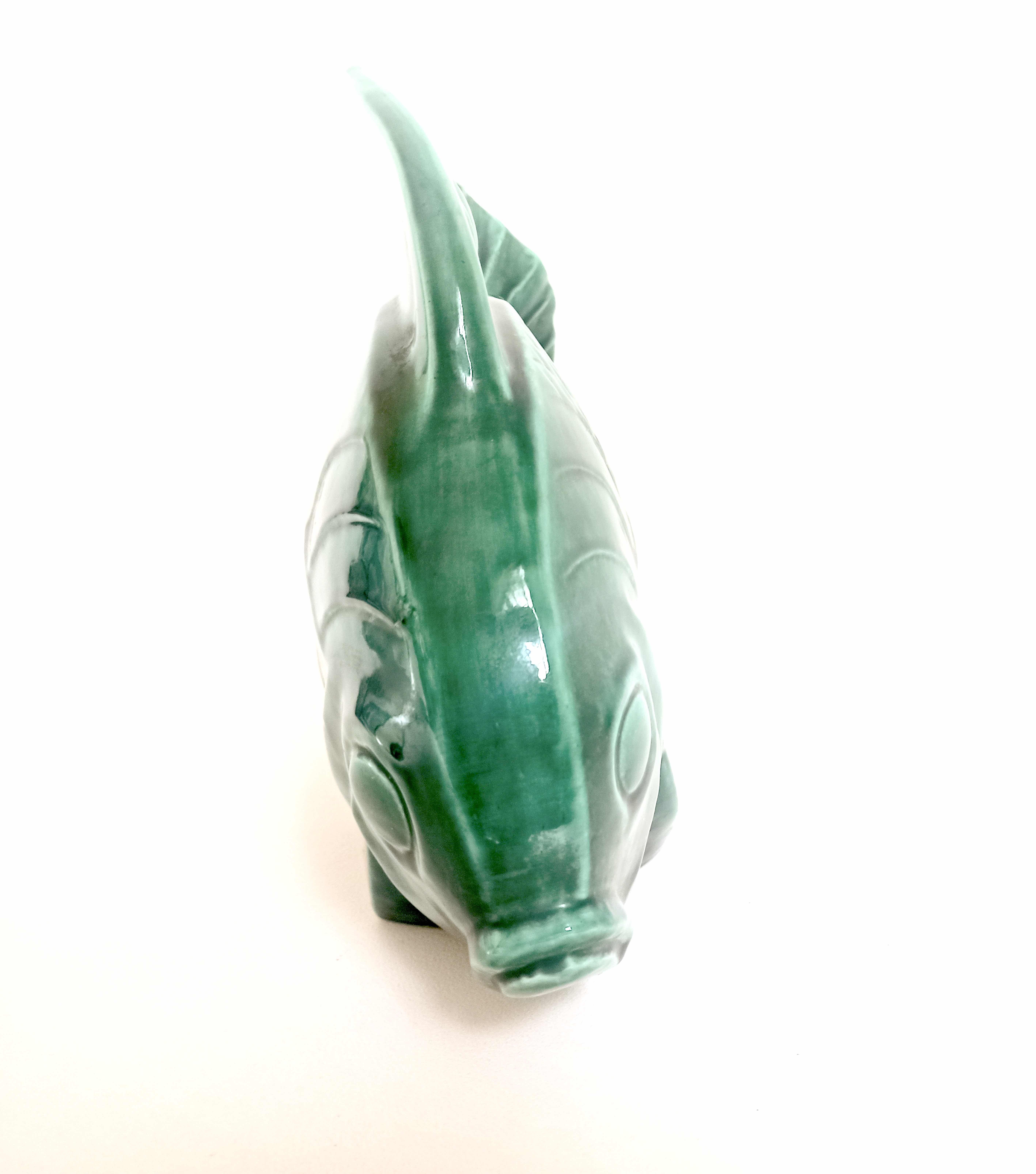 Green ceramic fish lejan art deco width 40 cm