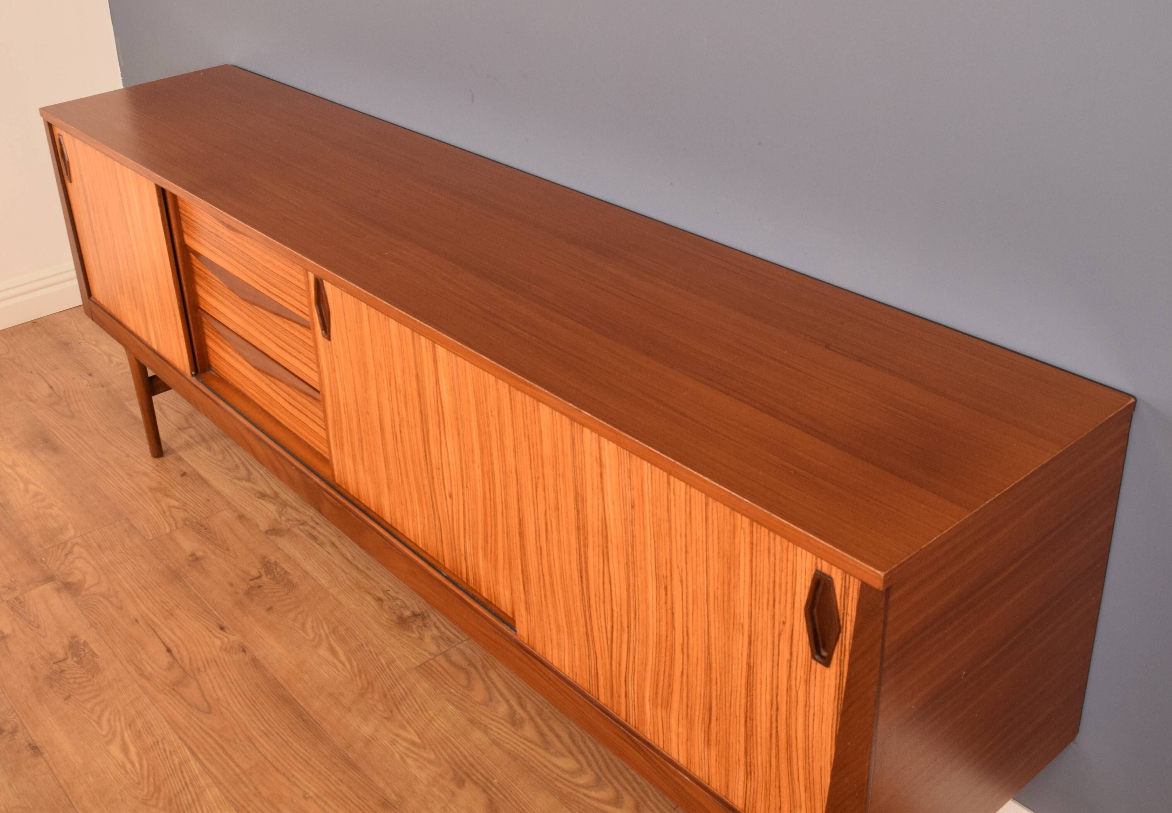 Restored Long EON Elliots of Newbury Teak & Zebrano Long Retro RHF Sideboard