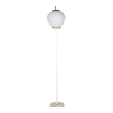 Floor lamp in opaline, lacquered metal and golden brass. 1950s.