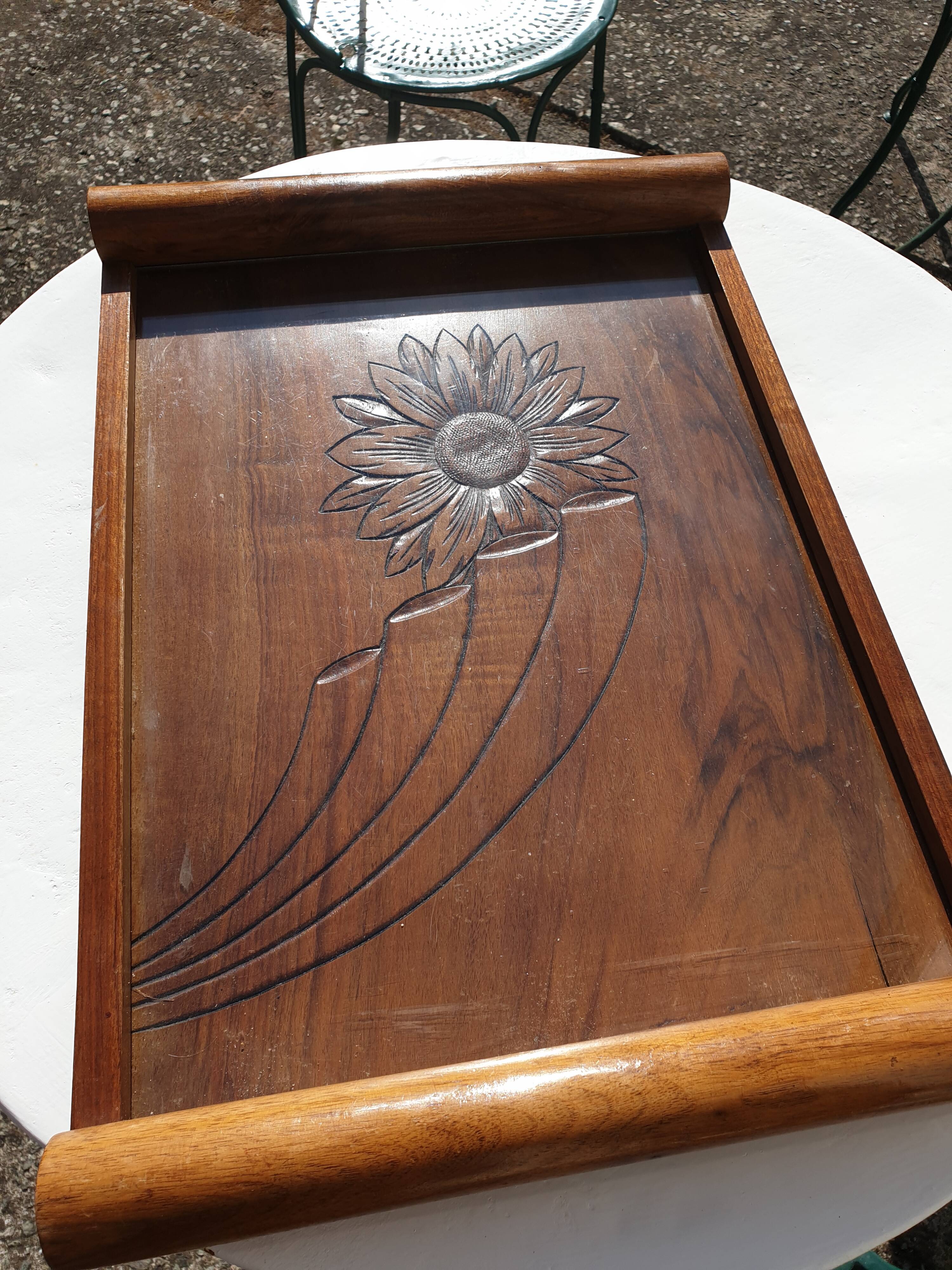Wood and vintage glass tray