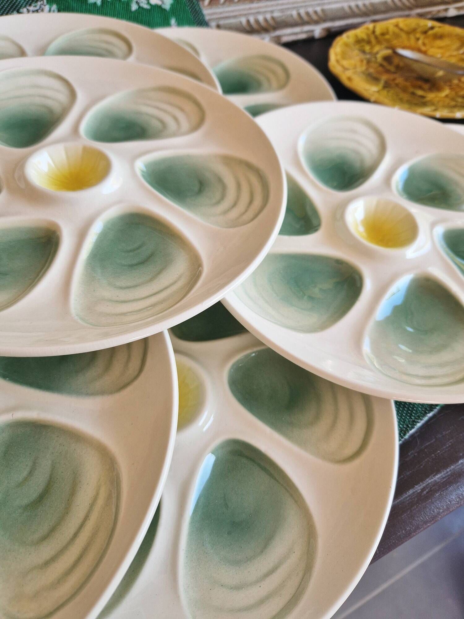 Set of 4 old oyster plates, SALINS pottery, France
