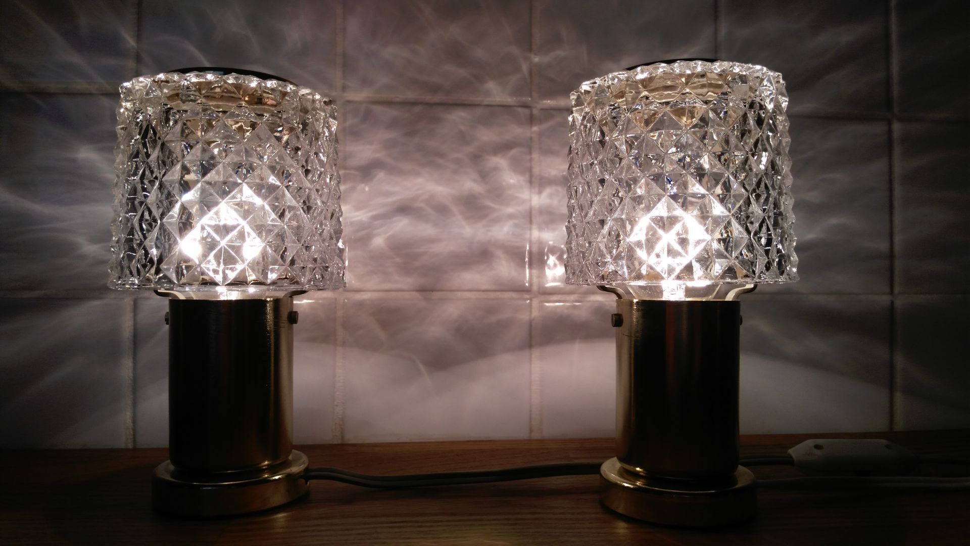 Lamps with lampshades in glass of Kamenický Šenov 1970 s