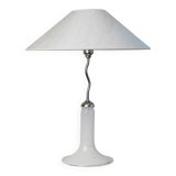 White Murano Glass Table Lamp with Zigzag Silver Metal Details and Textured Silk Shade, Italy 1980s