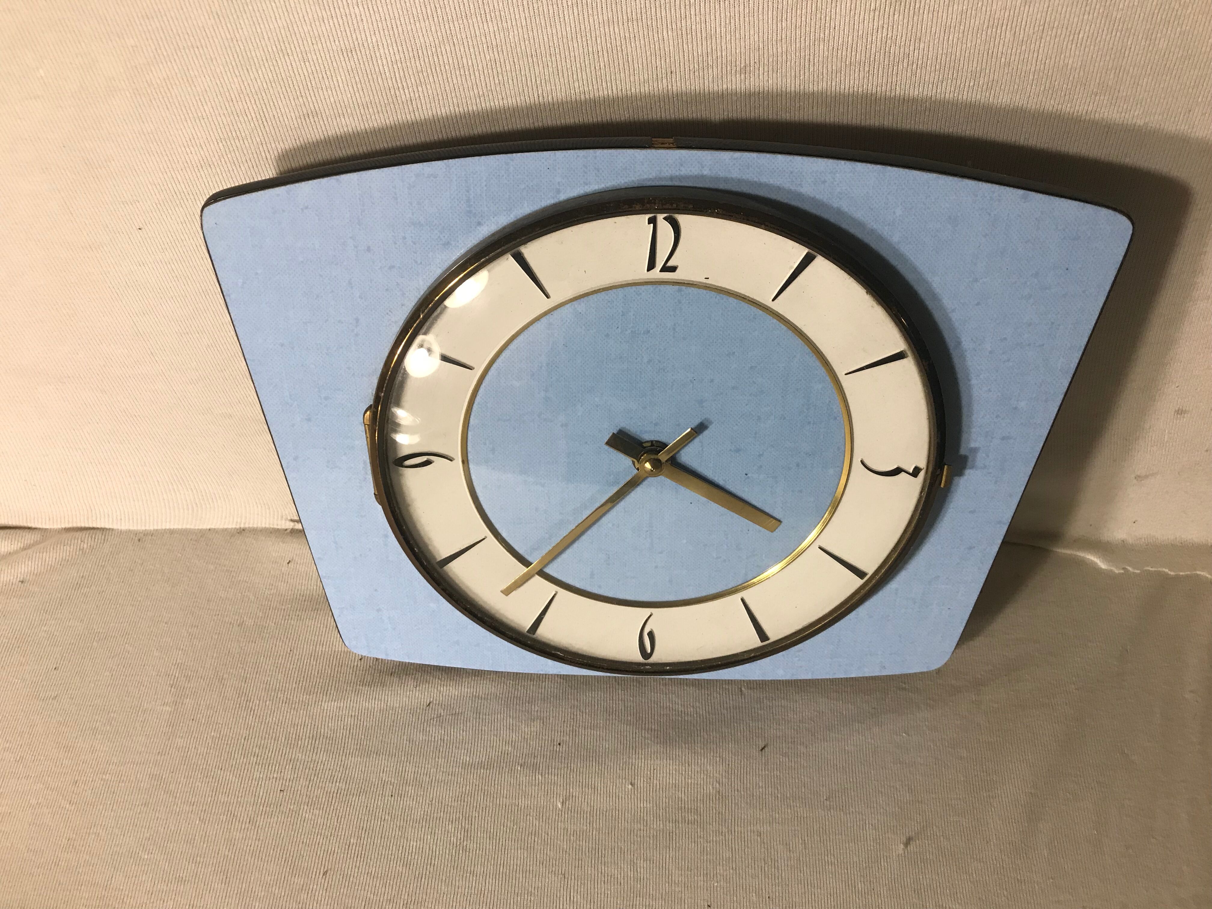 Old clock pendulum formica battery 70s vintage blue