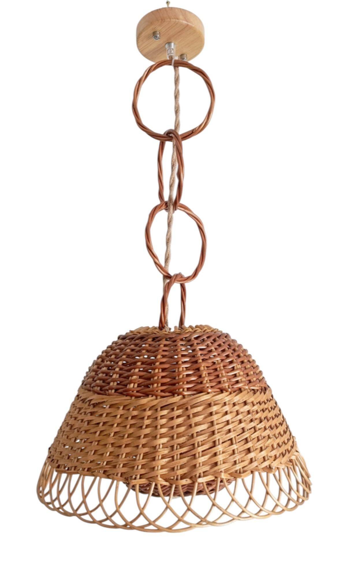 Rustic Mid-Century Wicker Pendant Lamp, Handwoven in Spain, c. 1960s