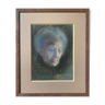 Painting "Old lady with sable" signed Marotte 1932 pastel