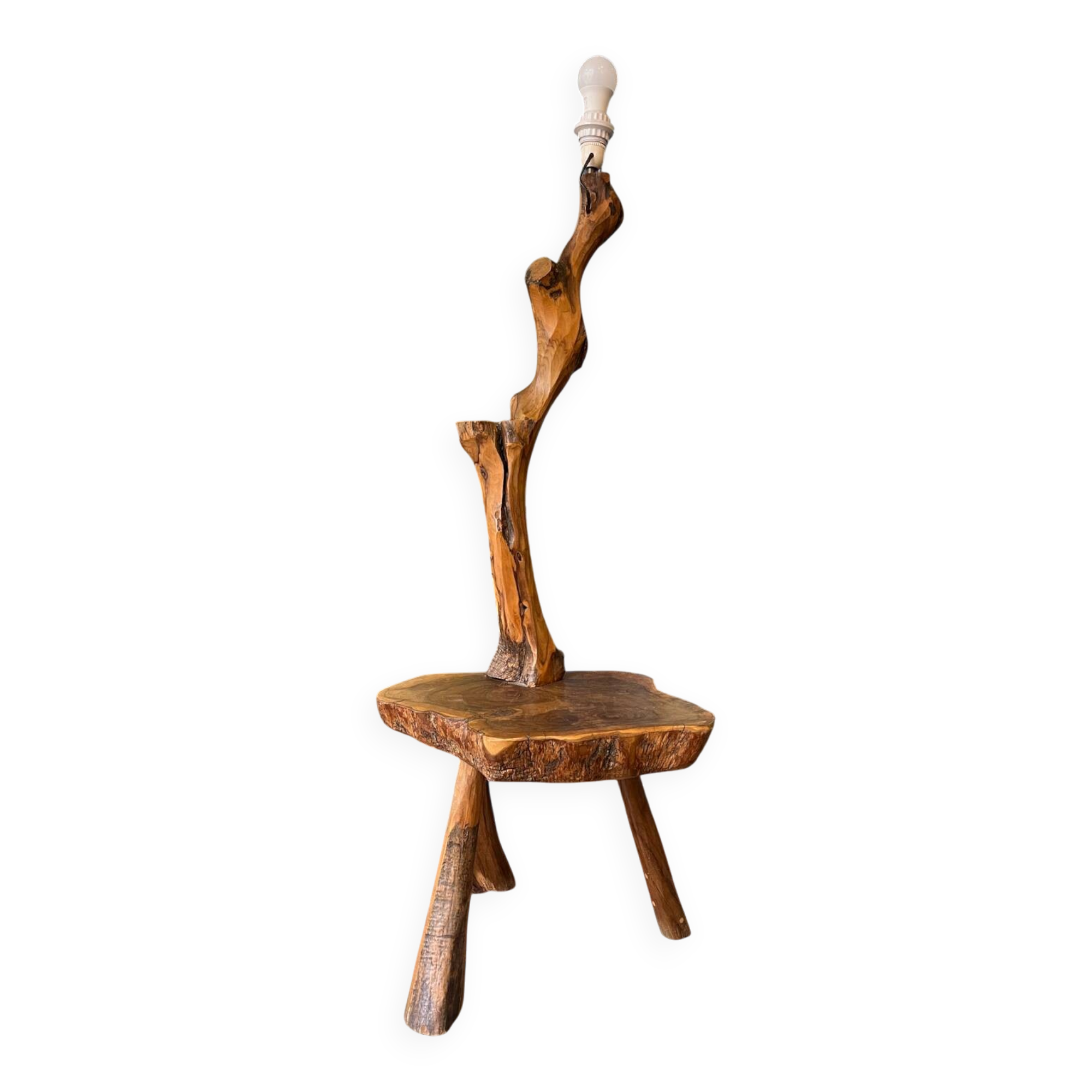 Vintage solid olive wood brutalizer floor lamp