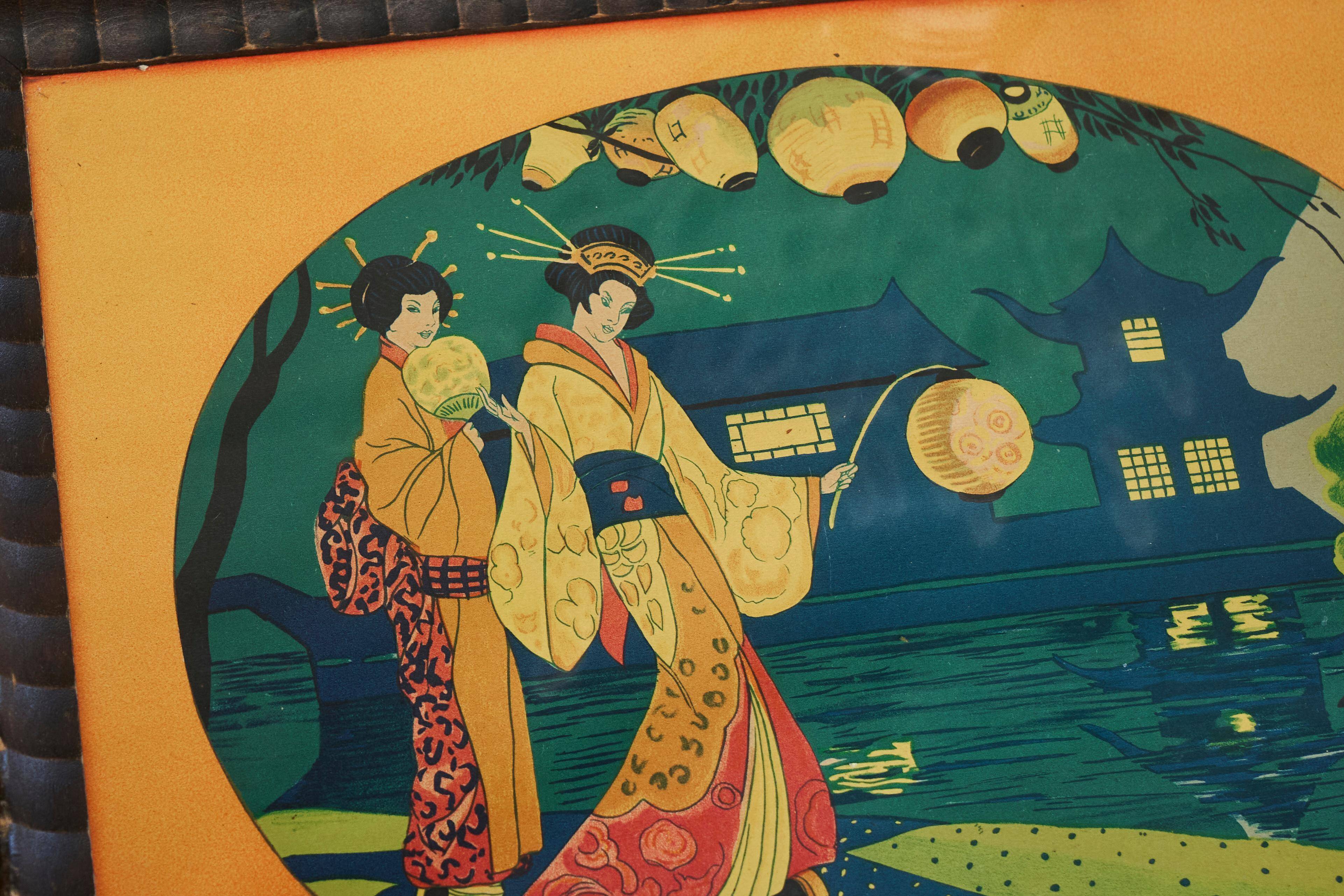 Art Deco Japanese-themed wooden and glass plateau, 1940s.