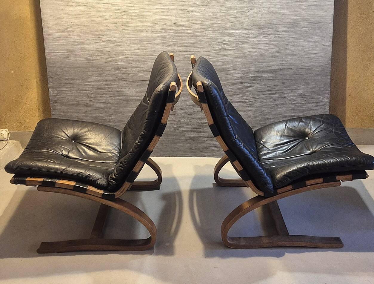 Pair of Scandinavian armchairs "Kengu" by E. & N. Solheim for Rybo, 1970