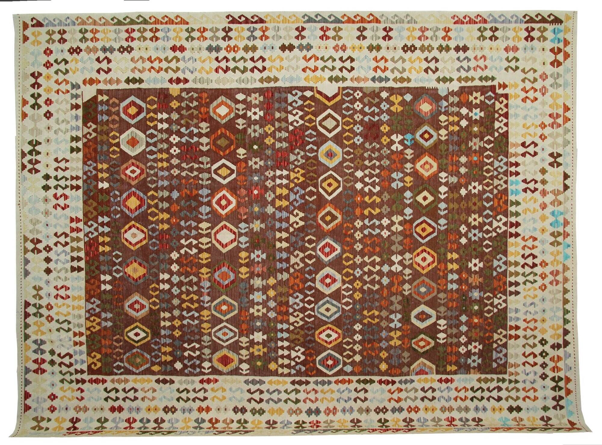 Handmade Large Afghan Kilim Rug, Wool Tribal Flatweave Carpet 379x292cm