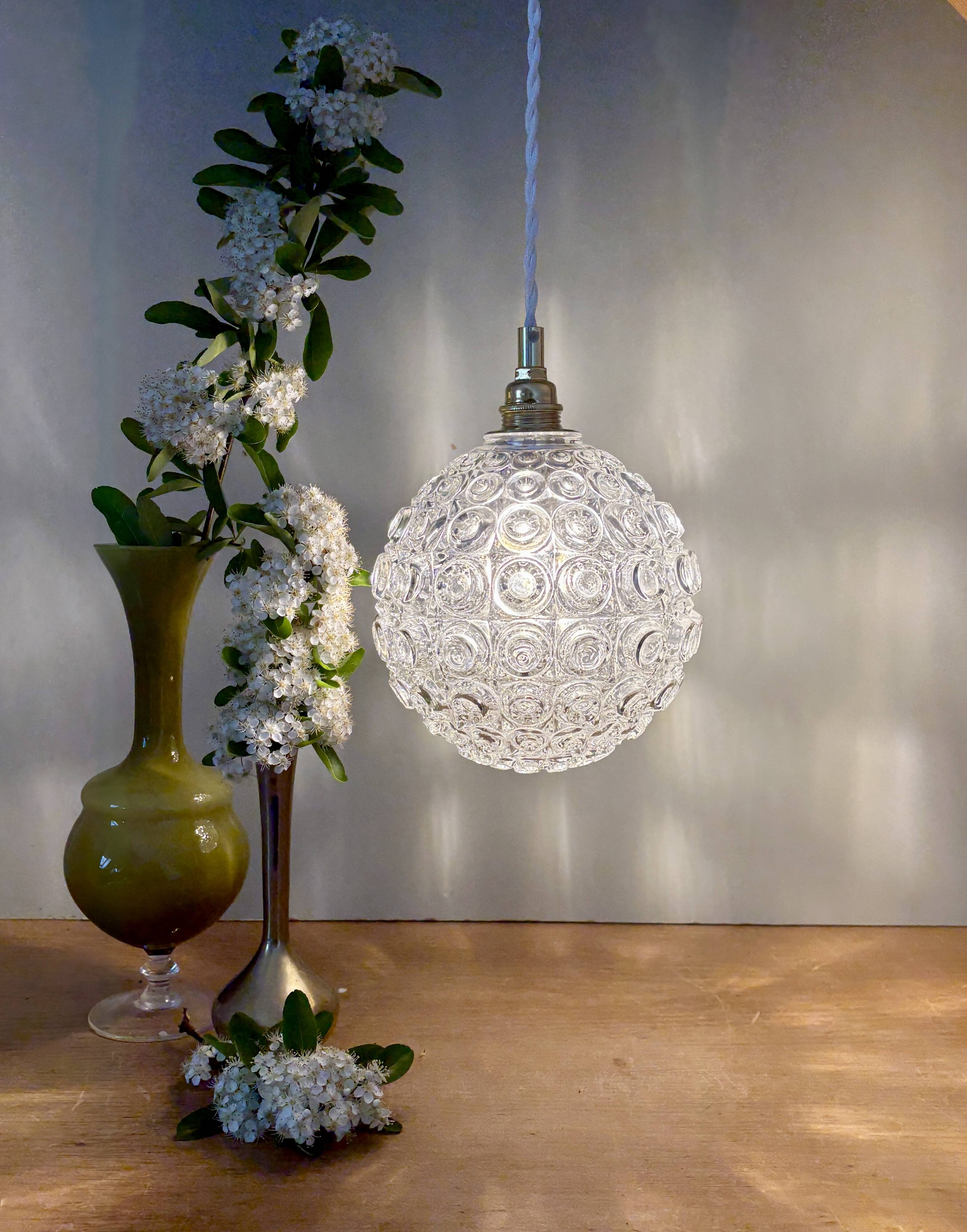 Vintage molded glass globe pendant light
