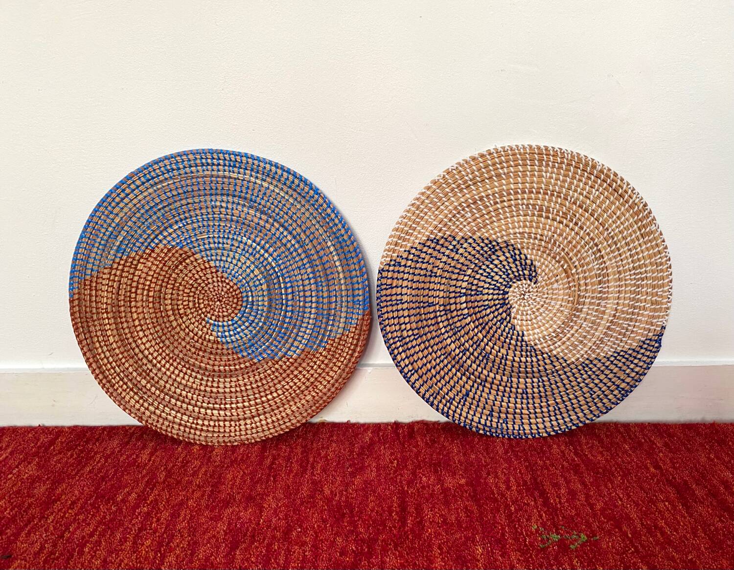 Duo of rattan trays for wall decoration