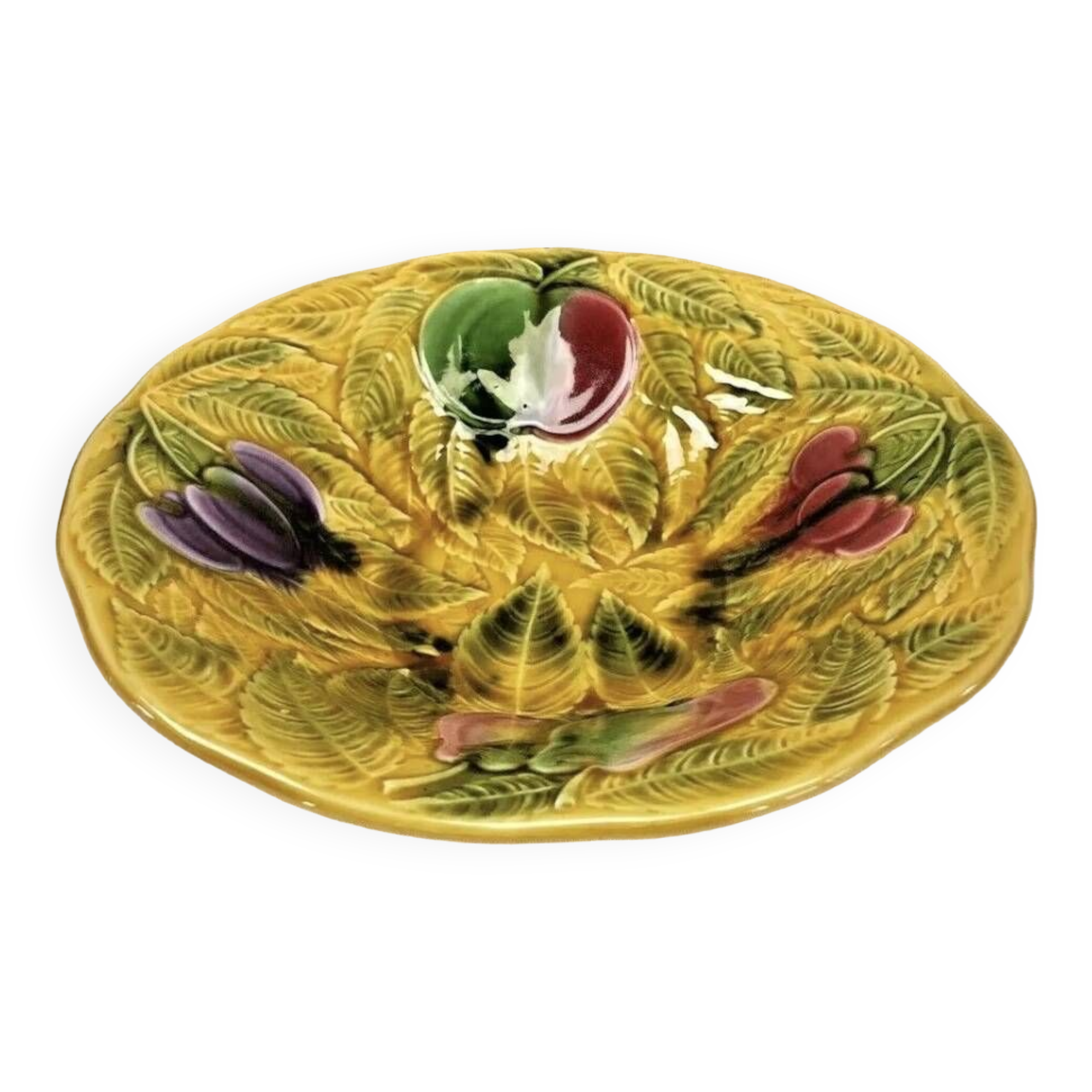 Old Sarreguemines barbotine fruit bowl salad bowl circa 1920