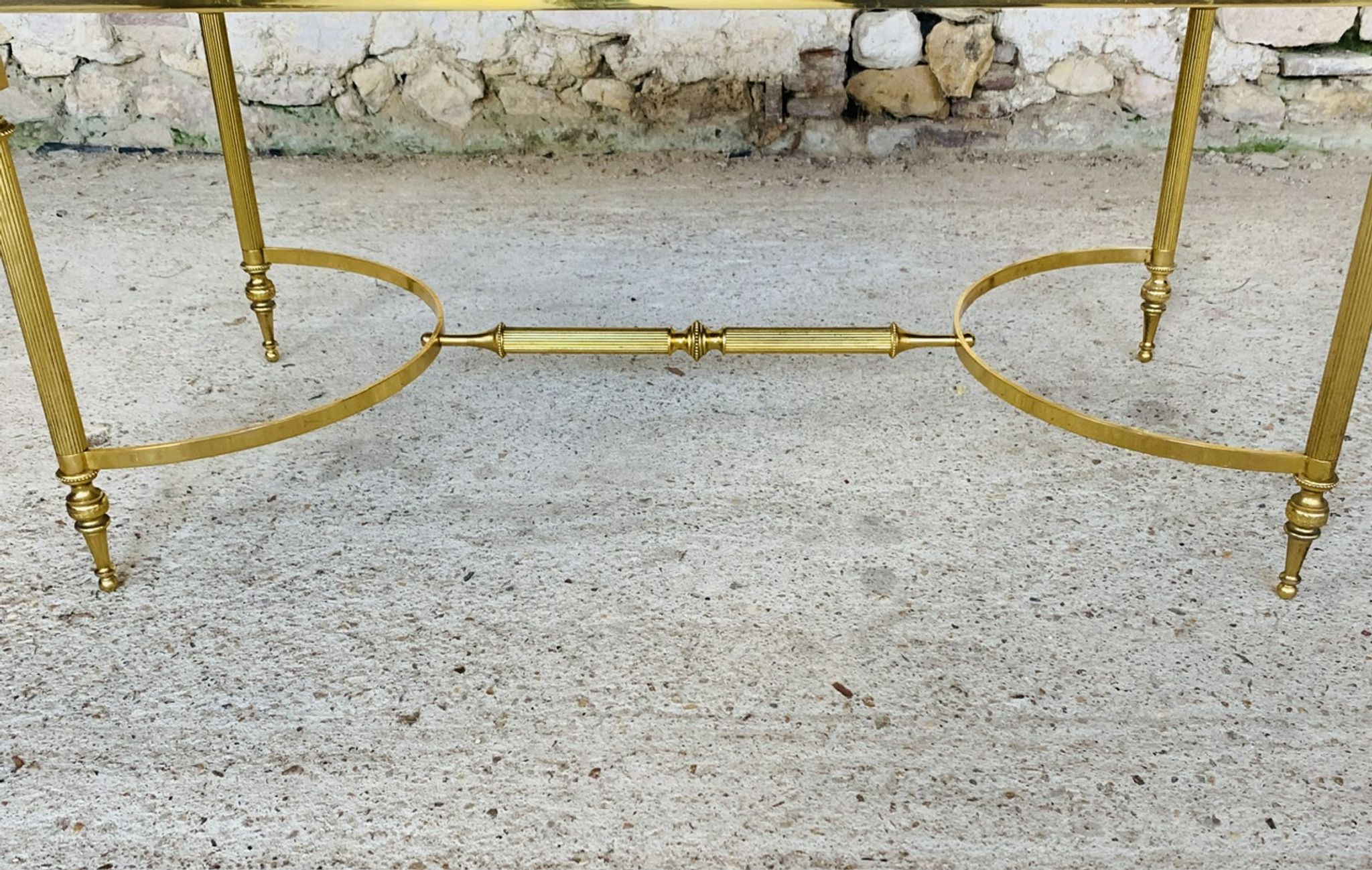 Mid-century coffee table in green marble and brass, 1960s