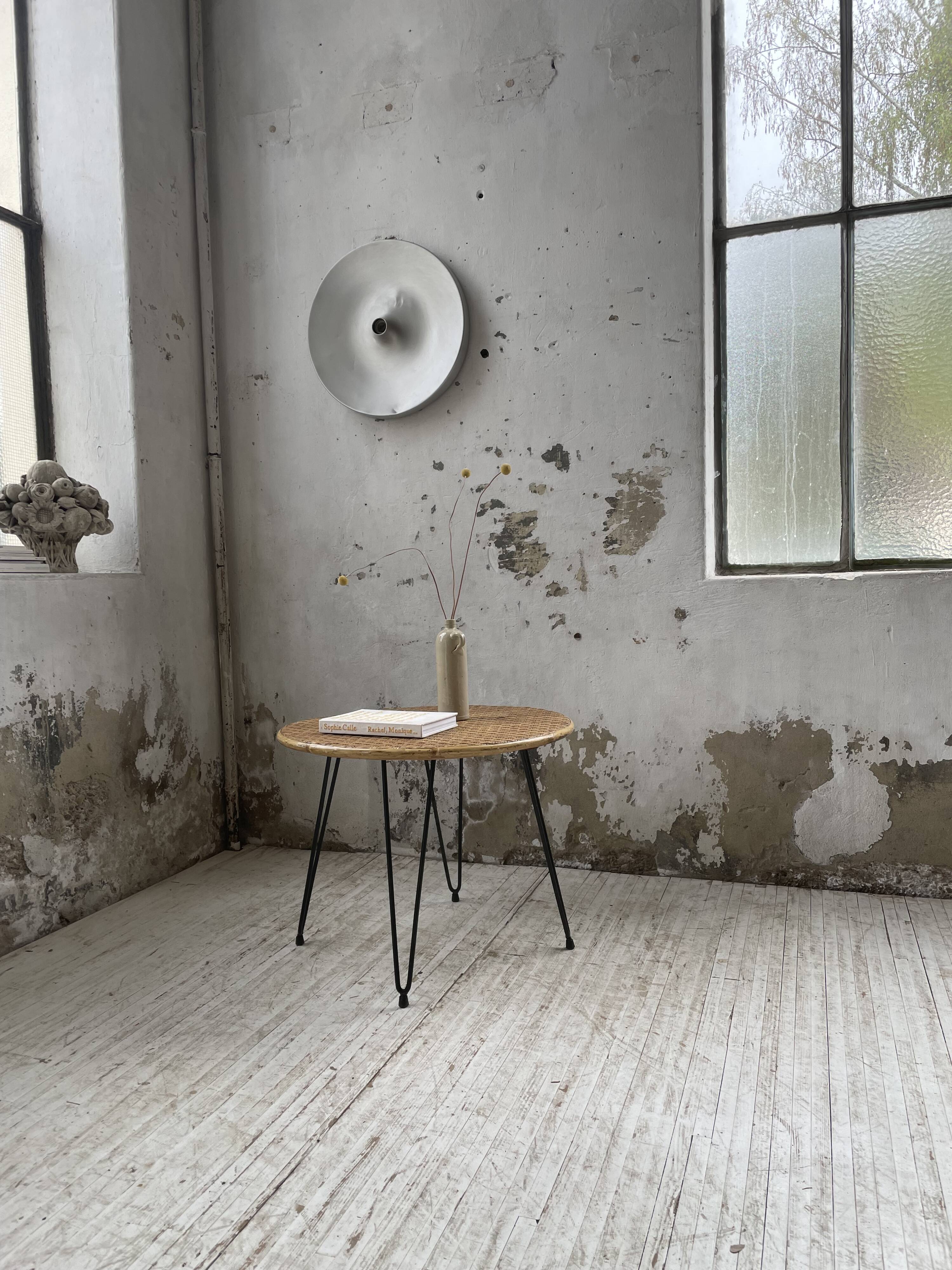 Wicker and metal coffee table from the 1950s