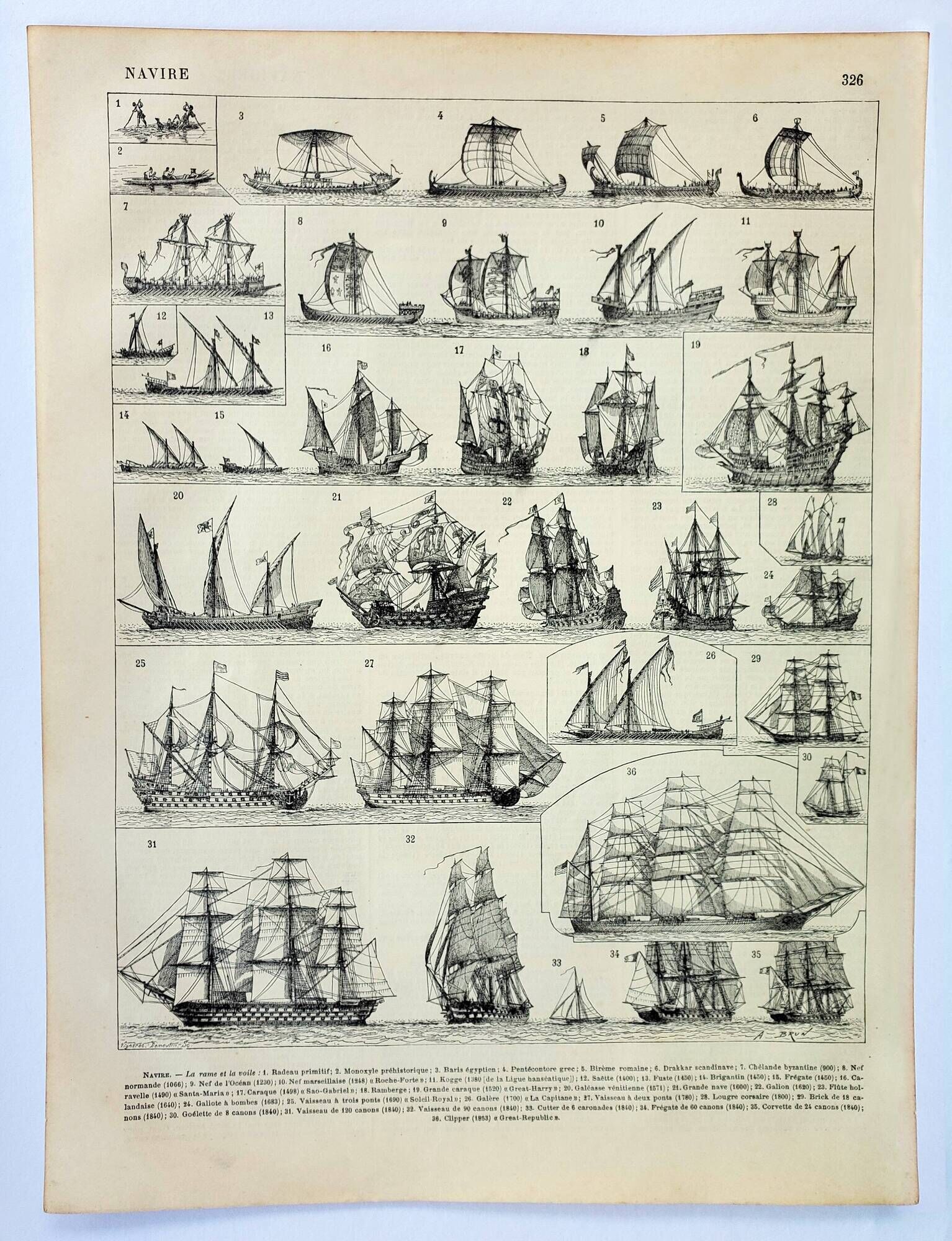 Old engraving 1898, Sailing boat and ship 1 • Lithograph, Original plate