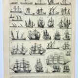 Old engraving 1898, Sailing boat and ship 1 • Lithograph, Original plate