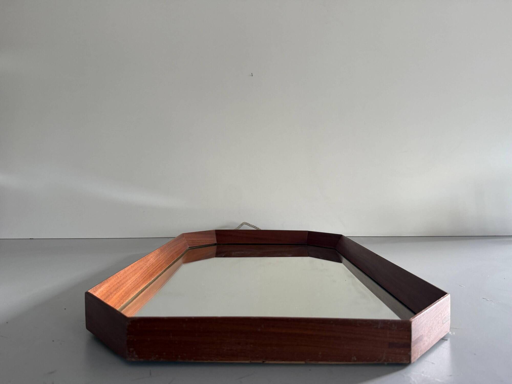 Mid-century rectangular wall mirror in teak, 1960, Italy