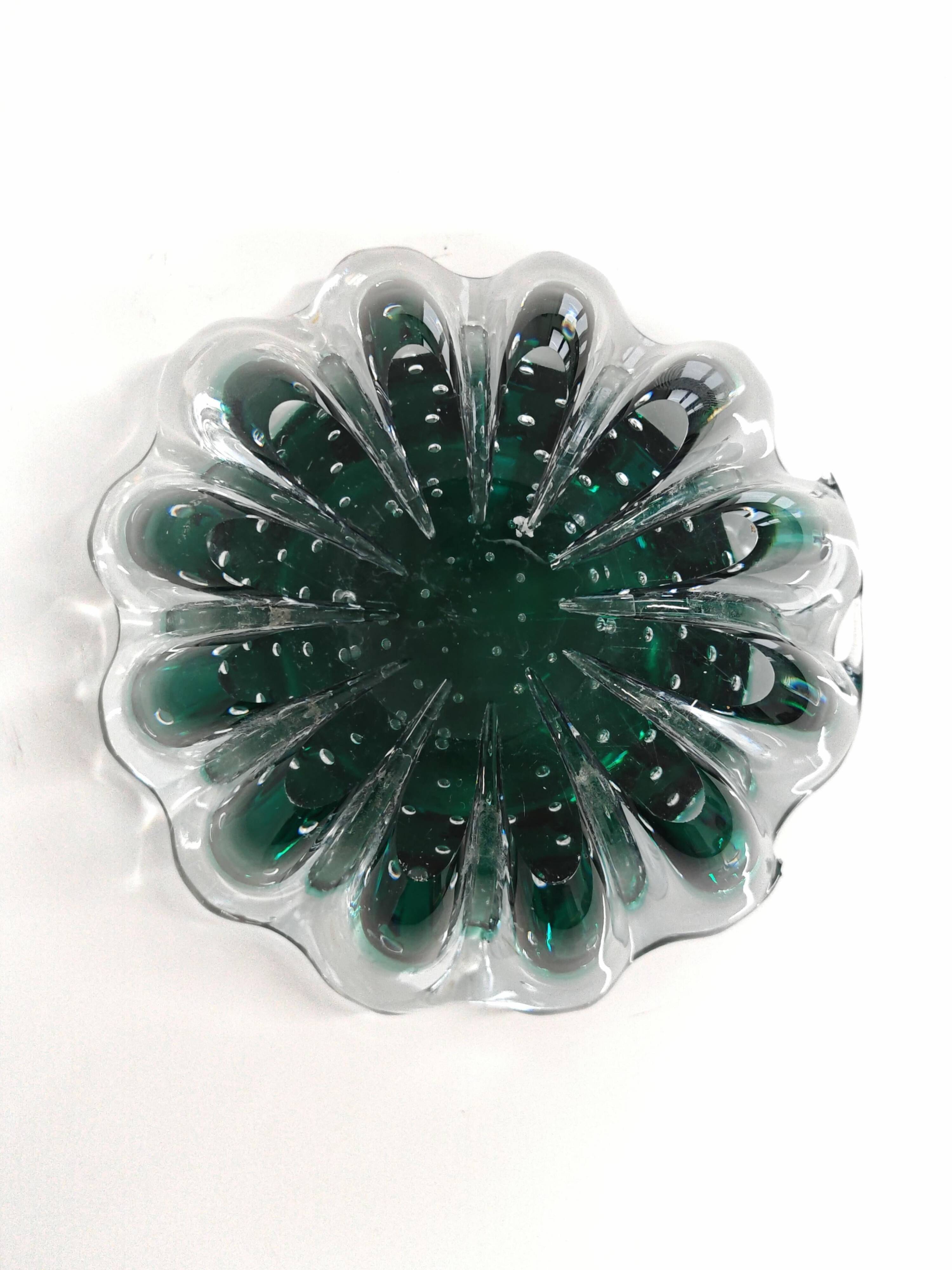 Murano glass ashtray Mid Century Modern with controlled bubbles