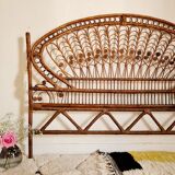 Peacock headboard in vintage rattan