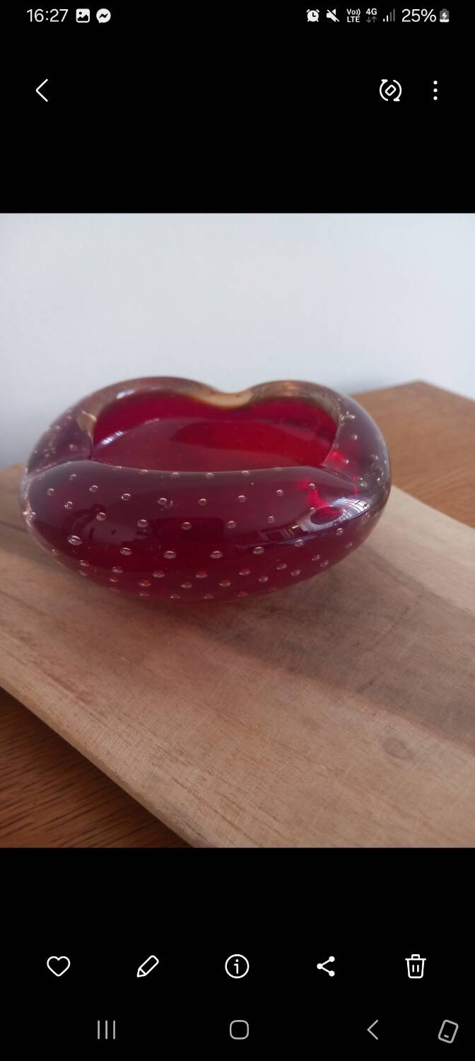 Vintage Murano Ashtray Catchall - Ruby Red Bullicante Glass - Vi