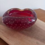 Vintage Murano Ashtray Catchall - Ruby Red Bullicante Glass - Vi