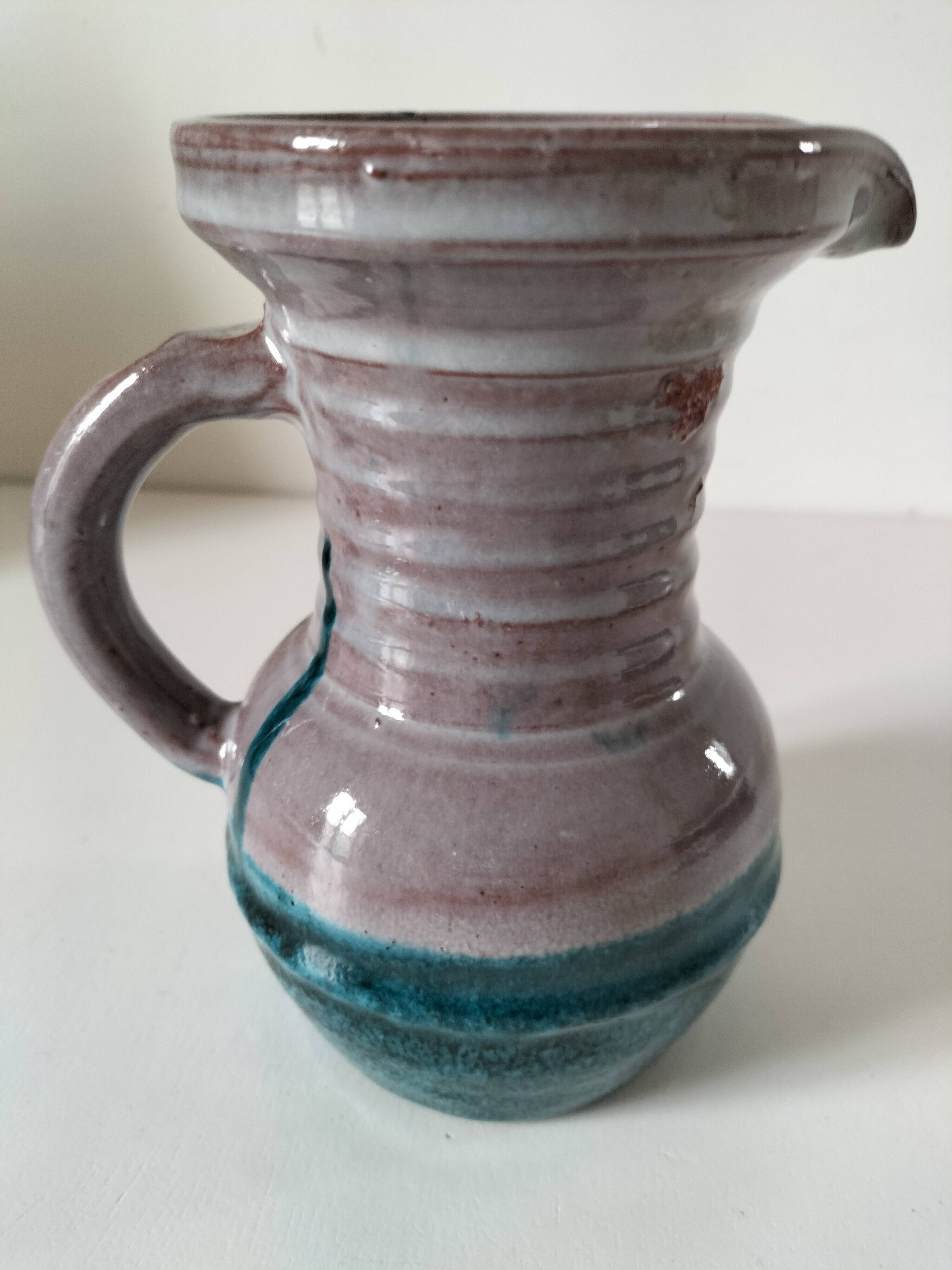 Glazed ceramic pitcher by Pichet Accolay, circa 1955–1965.
