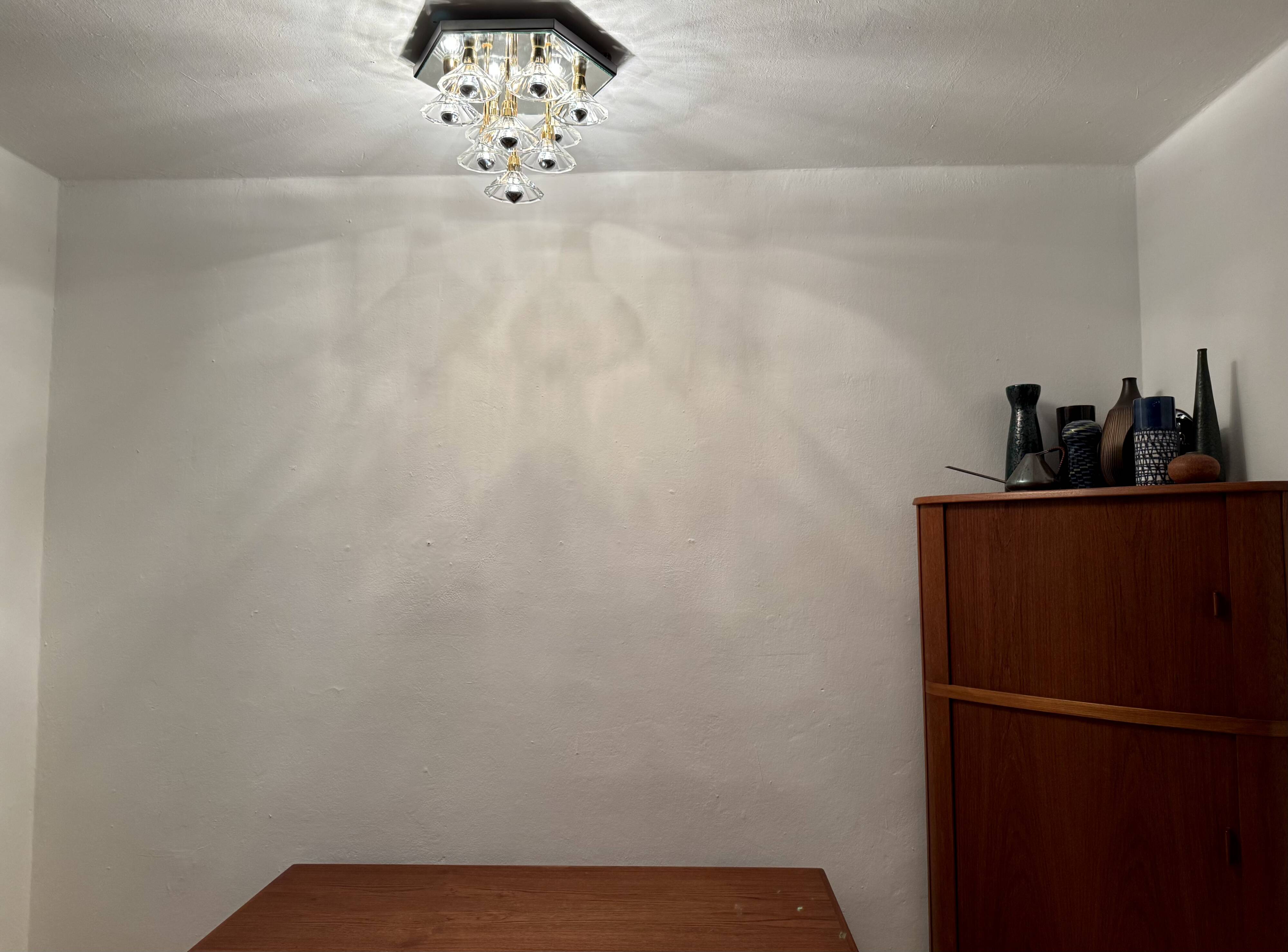 1980s Bicolor Glass Flush Chandelier by F. Fabbian